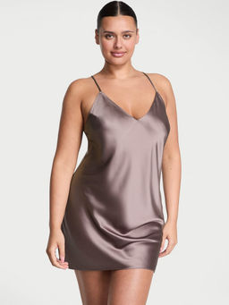 Victoria's Secret - Grey Satin Open-Back Slip Dress