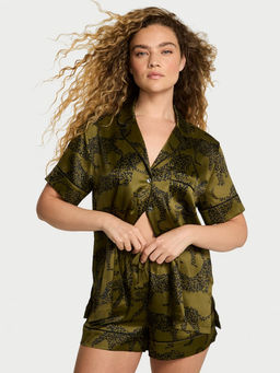 Victoria's Secret - Glazed Satin Olive Shirt & Shorts