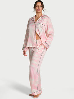 Victoria's Secret - Pink Stripes Glazed Satin Shirt & Pyjama