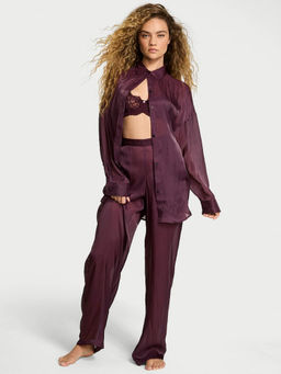 Victoria's Secret - Purple Luxe Sheer Satin Button-Front Shirt & Pyjama