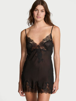 Victoria's Secret - Black Very Sexy Rose Lace and Chiffon Mini Slip Dress