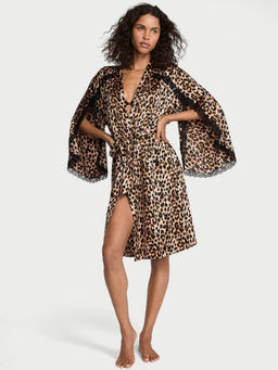 Victoria's Secret - Brown Very Sexy Satin Rose Lace-Trim Midi Robe with Belt