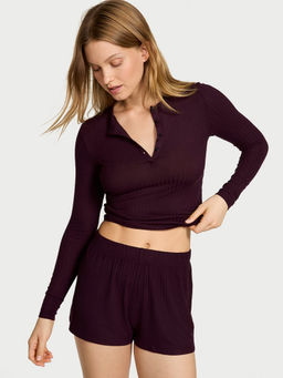 Victoria's Secret - Purple Modal Wide-Rib Long-Sleeve Top & Shorts