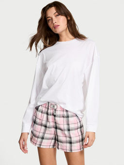 Victoria's Secret - White Flannel Long-Sleeve T-shirt & Shorts