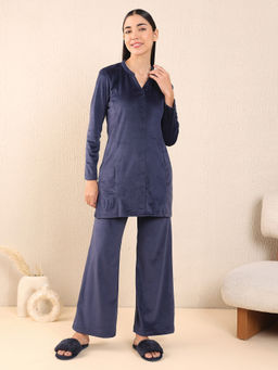 Sweet Dreams - Navy Blue Solid Kurti & Pyjama