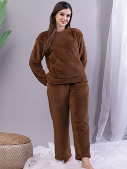 TAG 7 - Brown Fur Winter Round Neck Sweatshirt with Pant