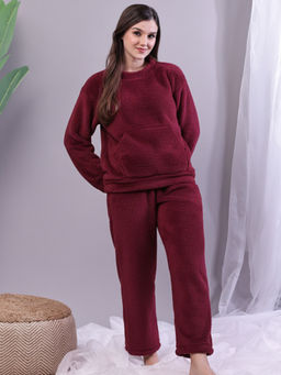 TAG 7 - Wine Fur Winter Round Neck Sweatshirt with Pant