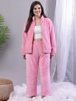 TAG 7 - Light Pink Fur Winter Full Zip Sweatshirt with Pant
