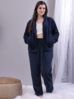 TAG 7 - Navy Blue Fur Winter Full Zip Sweatshirt with Pant
