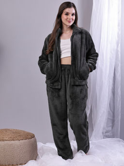 TAG 7 - Dark Grey Fur Winter Full Zip Sweatshirt with Pant