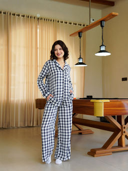 SAY - Blue Pure Cotton Shawl Lapel Shirt & Pyjama