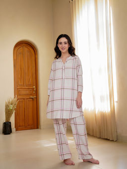 SAY - Pink Pure Cotton Mandarin Neck Top & Pyjama