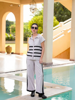 SAY - Cream Pure Cotton Collar Neck Shirt & Pyjama