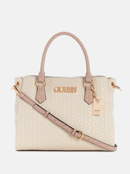 Guess - Stone Multi Monogram Zakaria Satchel Bag with Detachable Strap