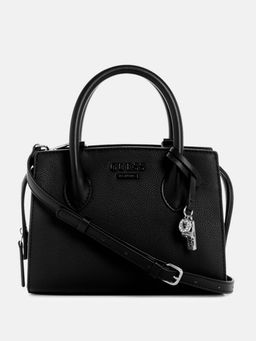 Guess - Black Solid Berlyn Satchel Bag with Detachable Strap