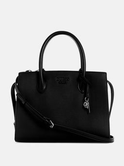 Guess - Black Solid Berlyn Satchel Bag with Detachable Strap (L)
