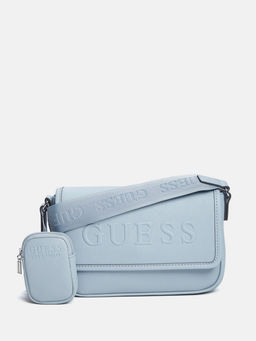 Guess - Pale Denim Embossed Haddington Flap Mini Crossbody Bag with Pouch (Set Of 2)