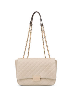 Guess - Beige Quilted Gwyn Flap Crossbody Bag
