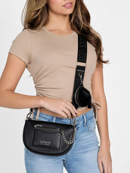 Guess - Black Solid Espoir Top Zip Crossbody Bag with Pouch (Set Of 2)