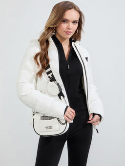 Guess - White Multi Solid Espoir Top Zip Crossbody Bag with Pouch (Set Of 2)