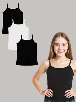 A.T.U.N. - Girls Black and White Cotton Padded Camisole for Teen (Pack of 3)