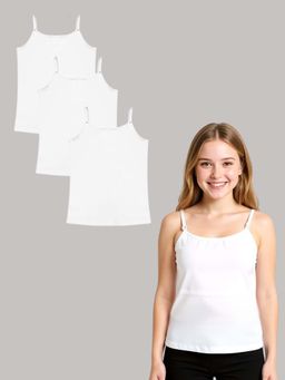 A.T.U.N. - Girls White Cotton Padded Camisole for Preteen and Teen (Pack of 3)