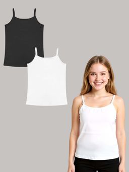 A.T.U.N. - Girls Black and White Cotton Padded Camisole for Teen (Pack of 2)