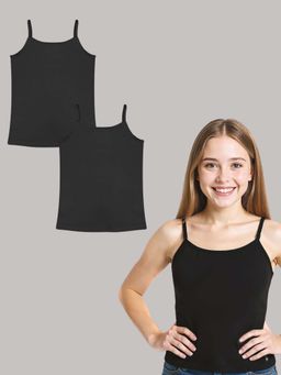 A.T.U.N. - Girls Black Cotton Padded Camisole for Preteen and Teen (Pack of 2)