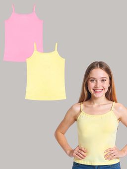 A.T.U.N. - Girls Pink and Yellow Cotton Padded Camisole for Teen (Pack of 2)