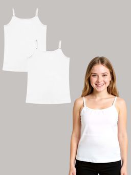 A.T.U.N. - Girls White Cotton Padded Camisole for Preteen and Teen (Pack of 2)