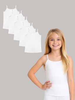 A.T.U.N. - Girls White Cotton Stretchable Innerwear Camisole Slip (Pack of 5)