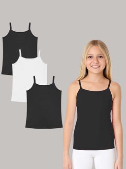 A.T.U.N. - Girls Black and White Cotton Stretchable Camisole Slip (Pack of 3)