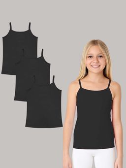 A.T.U.N. - Girls Black Cotton Stretchable Innerwear Camisole Slip (Pack of 3)