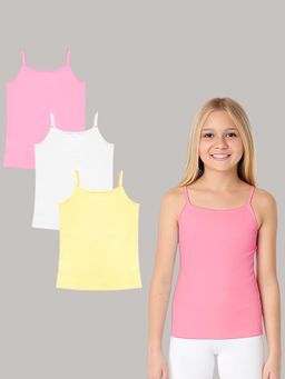 A.T.U.N. - Girls Pink, White and Yellow Cotton Camisole Slip (Pack of 3)