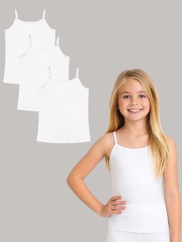A.T.U.N. - Girls White Cotton Stretchable Innerwear Camisole Slip (Pack of 3)