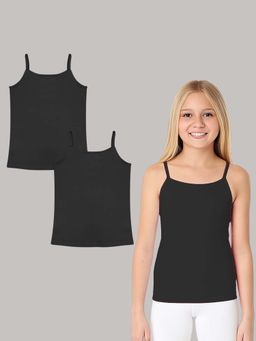 A.T.U.N. - Girls Black Cotton Stretchable Innerwear Camisole Slip (Pack of 2)