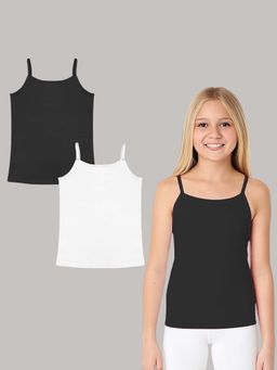 A.T.U.N. - Girls Black and White Cotton Stretchable Camisole Slip (Pack of 2)
