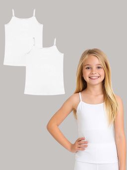 A.T.U.N. - Girls White Cotton Stretchable Innerwear Camisole Slip (Pack of 2)