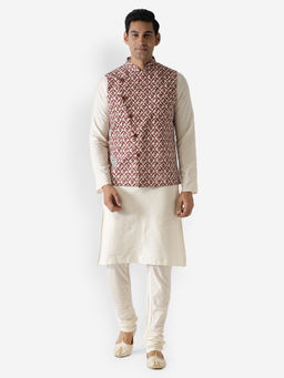 KISAH - Men White Kurta Jacket (Set of 3)