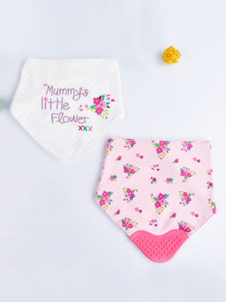 Little Surprise Box - Floral Print Silicone Teether Flap Bibs (Pack of 2) (0-24 Months)