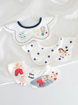 Little Surprise Box - Ted Duck Print Wide Shoulder Size Bibs (Pack of 3) (0-24 Months)