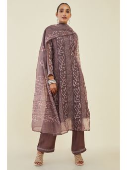 Soch - Women Brown Chanderi Embroidered Dress Material (Set of 3)