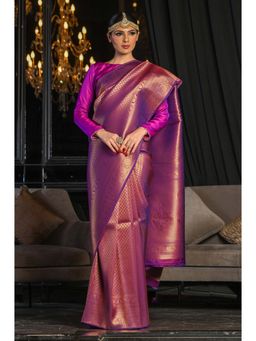 Beatitude - Purple Golden Tint Soft Silk Banarasi Woven Saree with Unstitched Blouse