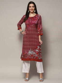 Biba - Purple Rayon Straight Printed Kurta