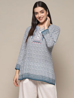 Biba - Blue Polyester Straight Printed Kurtis