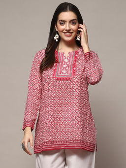 Biba - Pink Polyester Straight Printed Kurtis