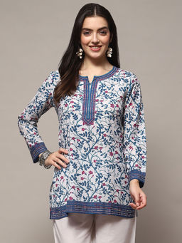 Biba - Blue Polyester Straight Printed Kurtis