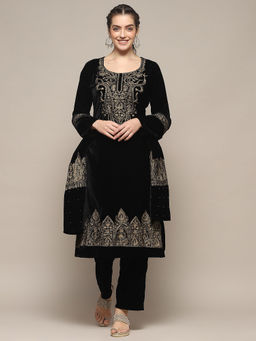 Biba - Black Polyester Straight Kurta With Pant & Dupatta (Set of 3)