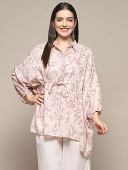 Biba - Pink Rayon Straight Printed Top