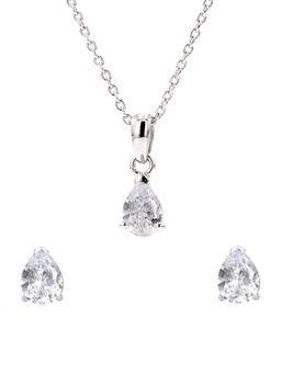 Ornate Jewels - 925 Sterling Silver American Diamond Solitaire Pendant with Earrings Jewellery Set for Women Girls One Size